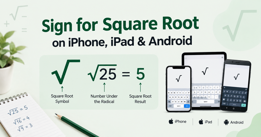Sign for Square Root on iPhone, iPad & Android